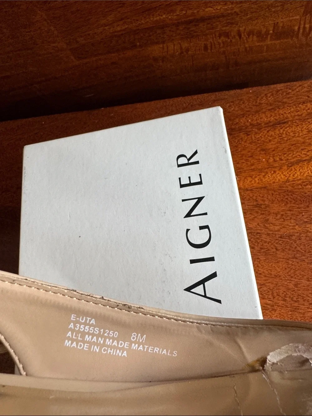 Etienne Aigner Women's Nude Beige Patent Slingback Peep-Toe Wedges